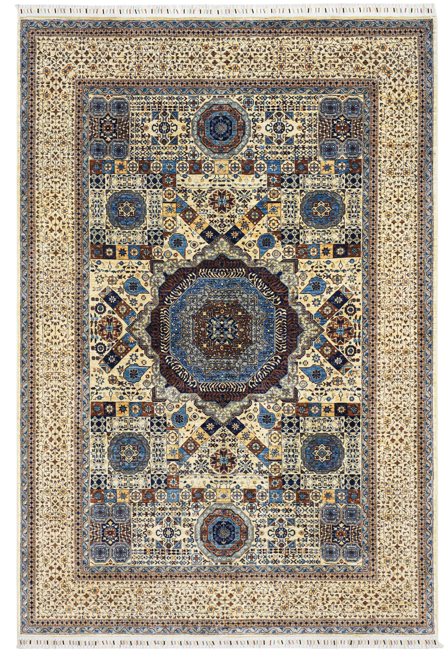 Mamluk Blue and Creame Rug - 2.93*1.97
