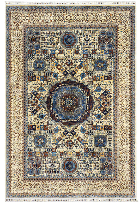 Mamluk Blue and Creame Rug - 2.93*1.97