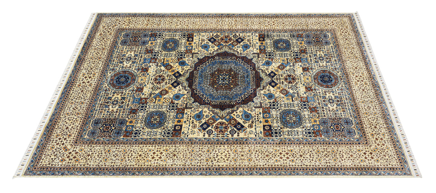 Mamluk Blue and Creame Rug - 2.93*1.97