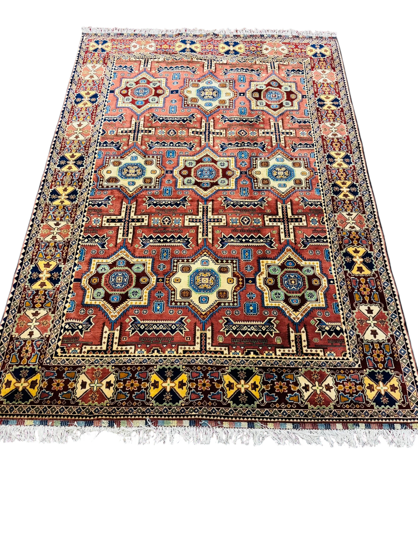 Traditional Afghan Handmade Kazaq Rug – Vibrant Geometric Design