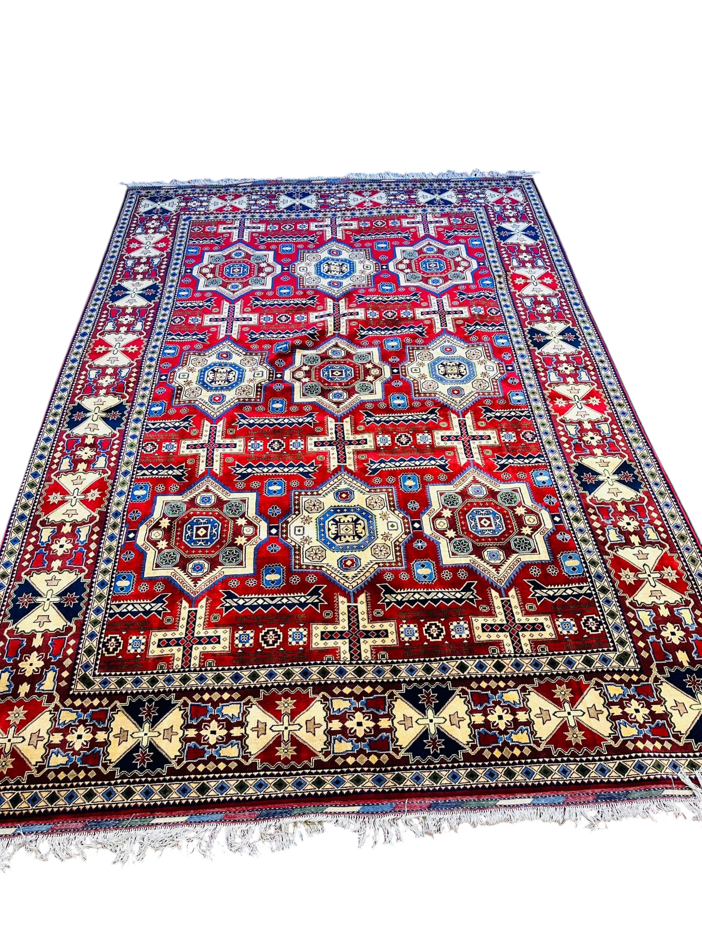 Traditional Afghan Handmade Kazaq Rug – Vibrant Geometric Design